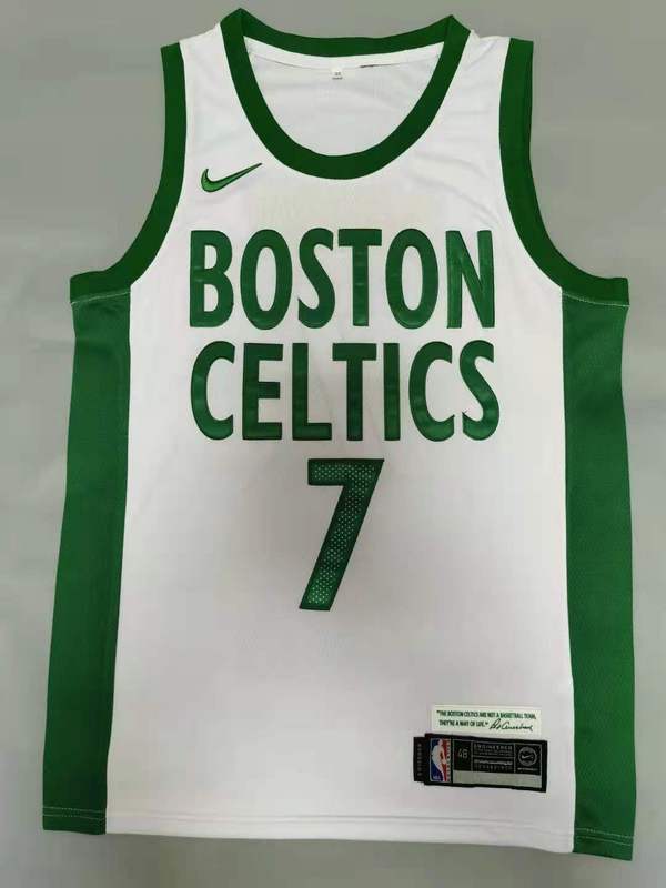 Men Boston Celtics #7 Jaylen Brown White Nike 2025 NBA Jersey style 1->->NBA Jersey